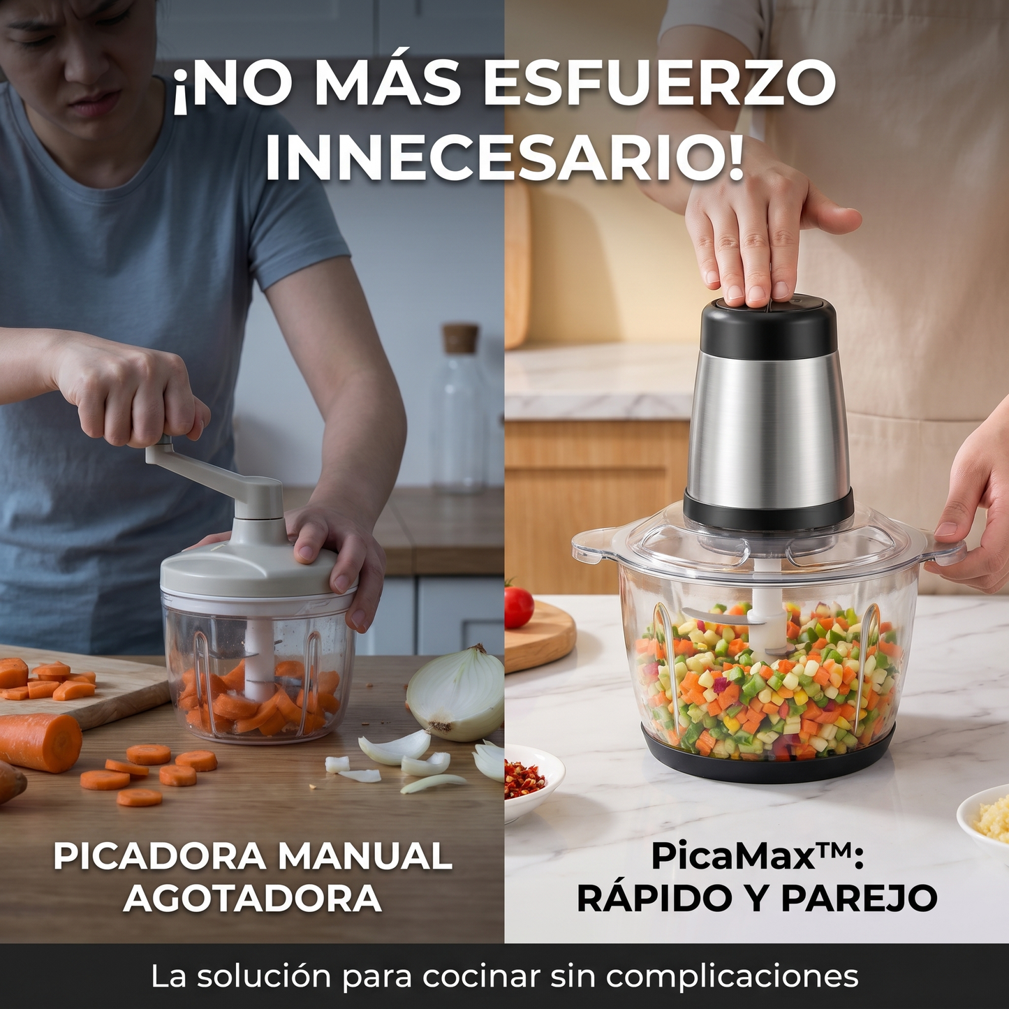 PicaMax™ — Picadora todo en uno. Limpia en segundos. Cocina sin estrés.