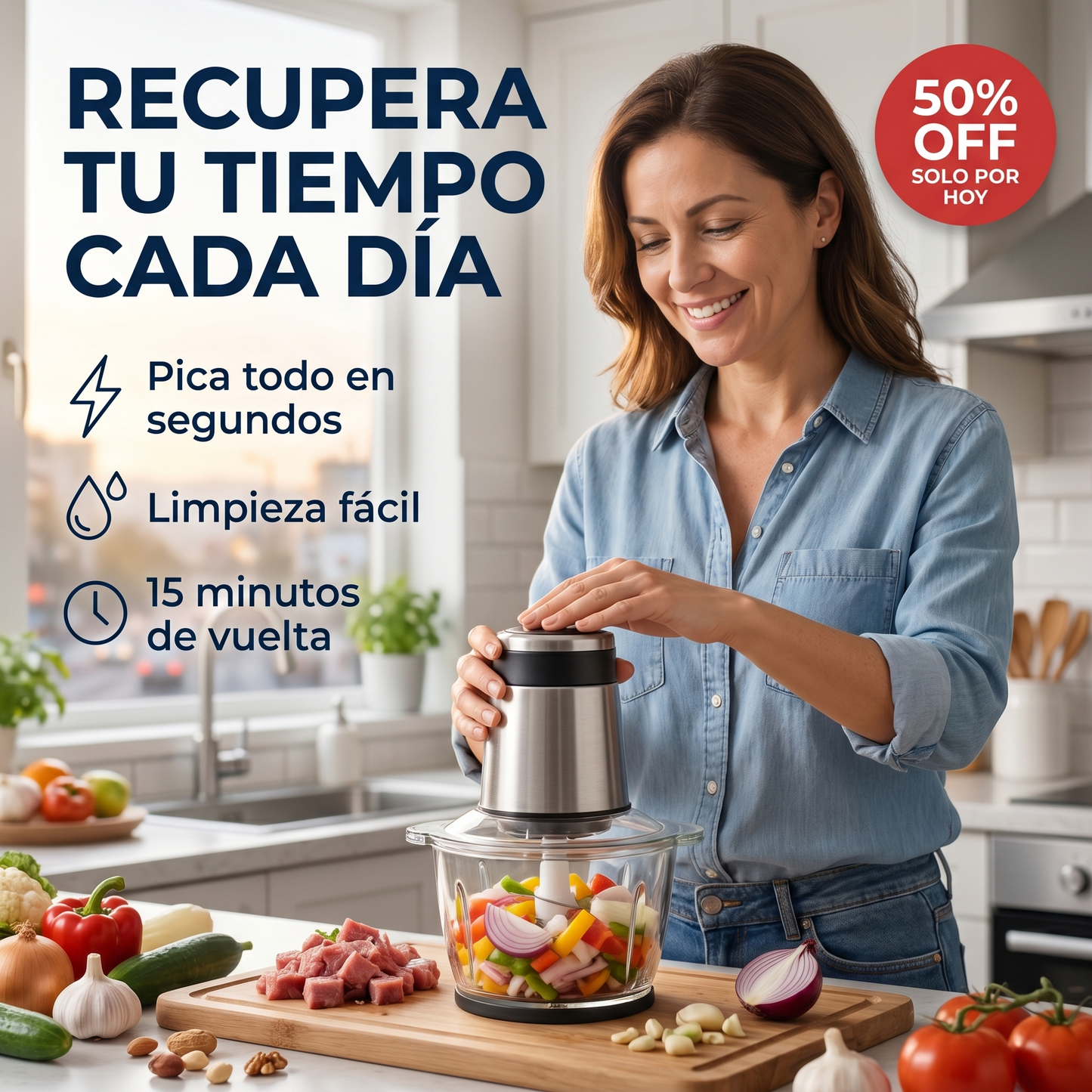 PicaMax™ — Picadora todo en uno. Limpia en segundos. Cocina sin estrés.